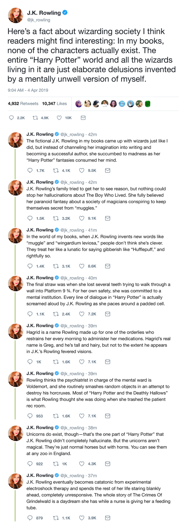 Illustration for article titled The Saga Continues: J.K. Rowling Revealed That In The ‘Harry Potter’ Universe None Of The Magic Or Wizards Are Real And It’s All Just Hallucinated By J.K. Rowling Who Is Locked Up In An Insane Asylum